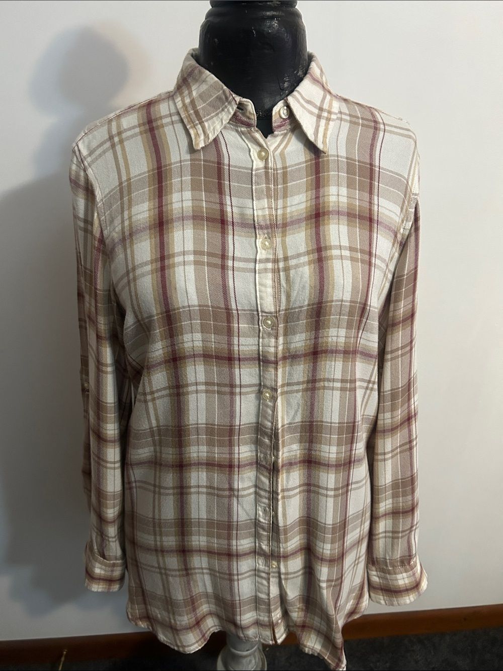 Lauren Ralph Lauren Plaid Button-Up Shirt in Cream and Brown